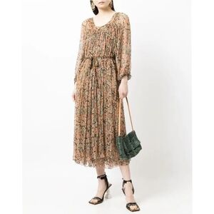 MES DEMOISELLES Immortelle Floral Print Flowy Dress with Sheer Sleeves SZ 6/8